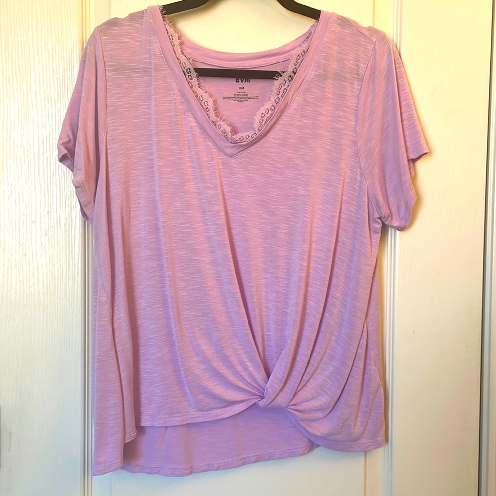 Lavender Lace V-Neck Twist Tee